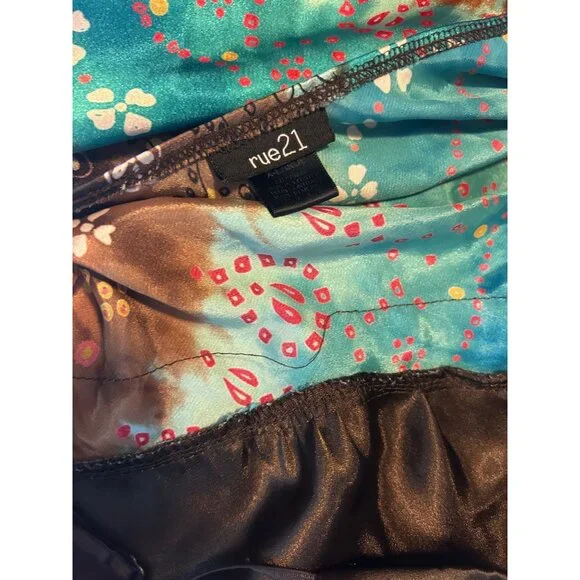 Y2K Satin Slip Dress XL Babydoll Boho Print Adjustable Straps Festival - Picture 10 of 10